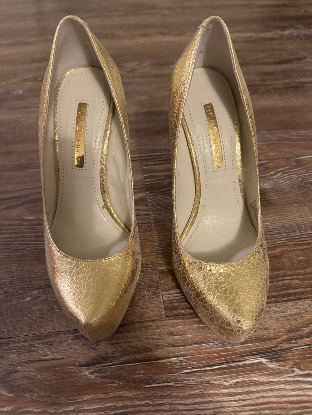 BCBGeneration Metallic Gold Pointed-Toe Pumps
